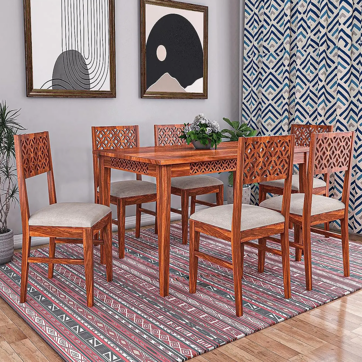 | Modern Dining Table and Chairs Set | CNC Design Chair | Dining Set Design | Sheesham Wood | All Sizes