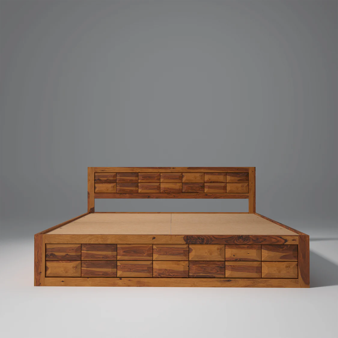 Sheesham Wood Bed | Wooden Storage Bed in Sheesham |  King/Queen Size | Diamond Design Headboard