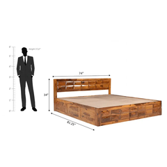 Sheesham Wood Bed | Wooden Storage Bed in Sheesham |  King/Queen Size | Diamond Design Headboard