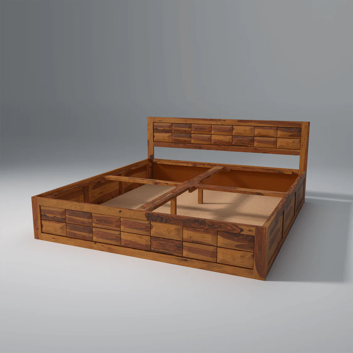 Sheesham Wood Bed | Wooden Storage Bed in Sheesham |  King/Queen Size | Diamond Design Headboard