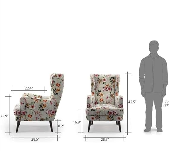 LNW Wooden Flower Printed  Wing Chair | High Back Chair | Upolstered Arm Chair For Living Room Bedroom Floral Print set Of 2