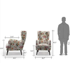 LNW Wooden Flower Printed  Wing Chair | High Back Chair | Upolstered Arm Chair For Living Room Bedroom Floral Print set Of 2