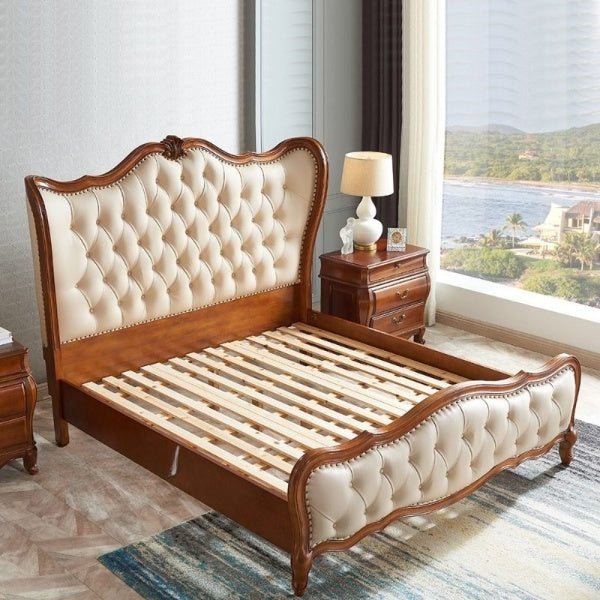 Sheesham Wood luxurious Bed |  Upholstered Bed  | King/Queen | Hand Carved Design With high Quality Leatherette