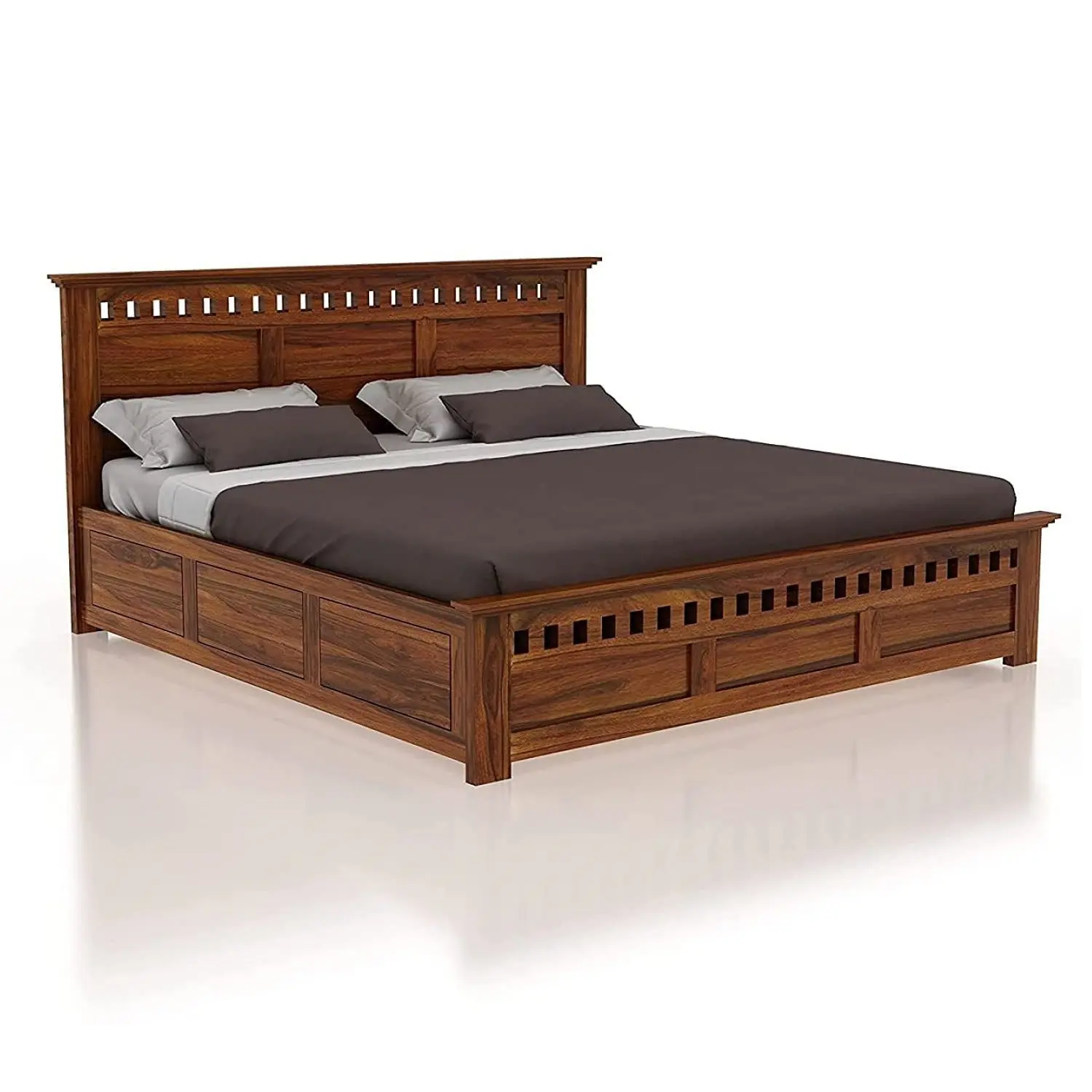 Modern Bed With Storage | Wooden Storage Bed in Sheesham Wood |  King/Queen Size | Wooden Headboard