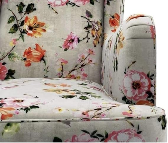 LNW Wooden Flower Printed  Wing Chair | High Back Chair | Upolstered Arm Chair For Living Room Bedroom Floral Print set Of 2