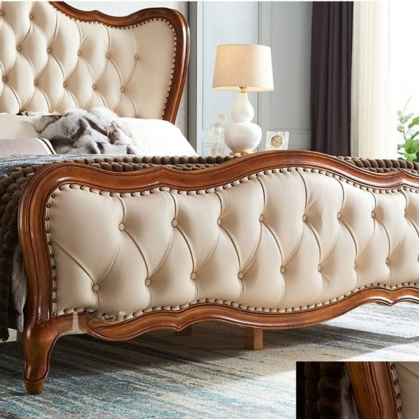 Sheesham Wood luxurious Bed |  Upholstered Bed  | King/Queen | Hand Carved Design With high Quality Leatherette