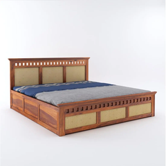 Indian Bed Design | Wood Carving Bed made up of Sheesham Wood | King/Queen Size | Cane Headboard Design