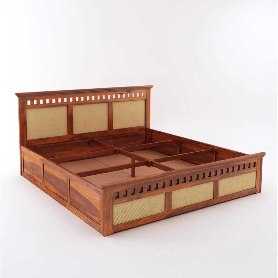 Indian Bed Design | Wood Carving Bed made up of Sheesham Wood | King/Queen Size | Cane Headboard Design