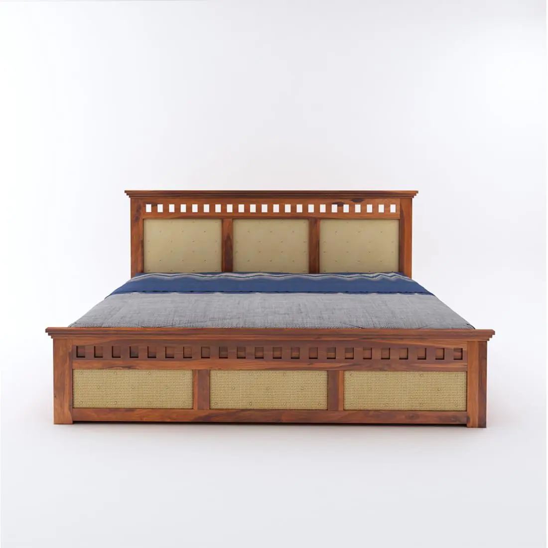 Indian Bed Design | Wood Carving Bed made up of Sheesham Wood | King/Queen Size | Cane Headboard Design