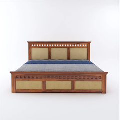 Indian Bed Design | Wood Carving Bed made up of Sheesham Wood | King/Queen Size | Cane Headboard Design