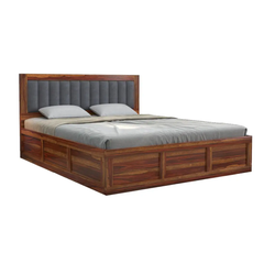 Modern Bed With Storage | Wooden Storage Bed in Sheesham Wood |  King/Queen Size | Upolstered Headboard