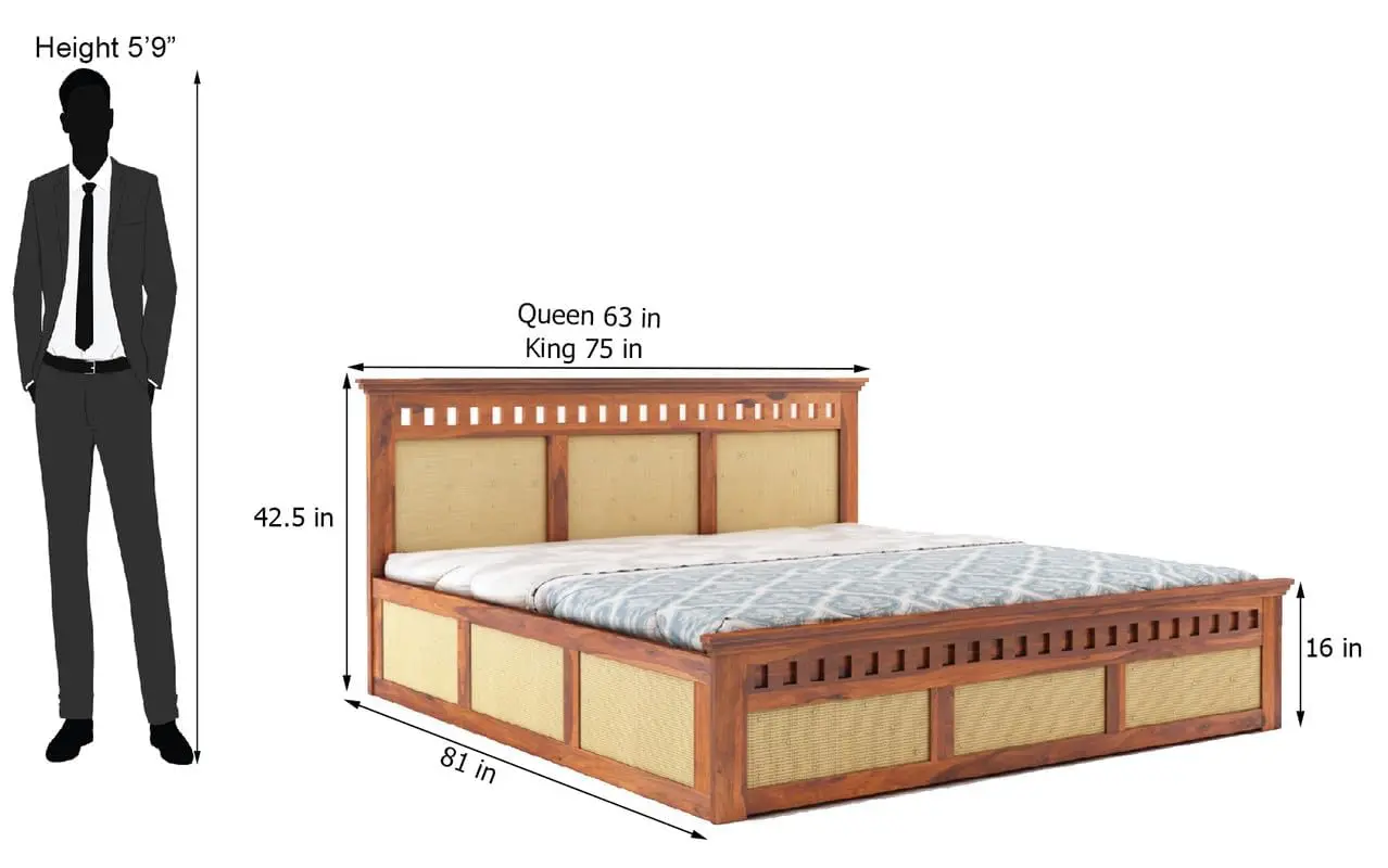 Indian Bed Design | Wood Carving Bed made up of Sheesham Wood | King/Queen Size |3 Side cane Design |  Cane Headboard Design