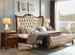 Sheesham Wood luxurious Bed |  Upholstered Bed  | King/Queen | Hand Carved Design With high Quality Leatherette