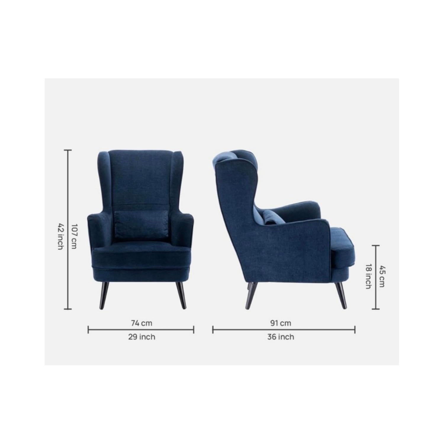 LNW Wooden Wing Chair | High Back Chair | Arm Chair For Living Room Bedroom Dark Blue