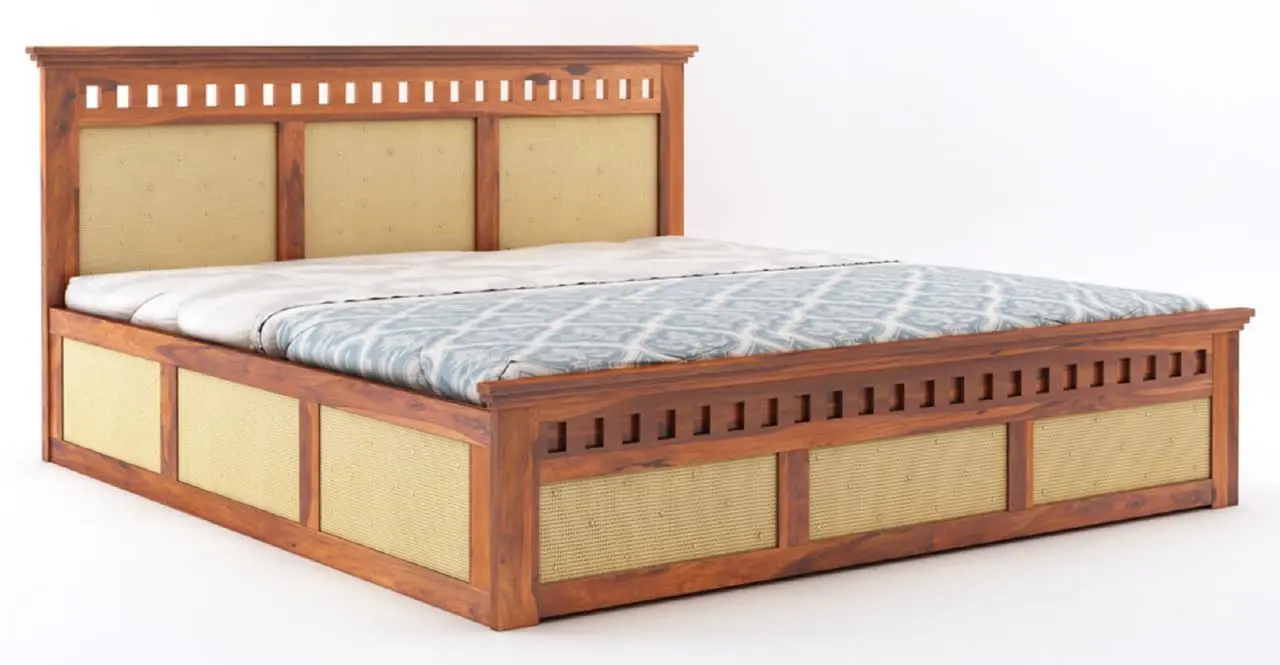 Indian Bed Design | Wood Carving Bed made up of Sheesham Wood | King/Queen Size |3 Side cane Design |  Cane Headboard Design