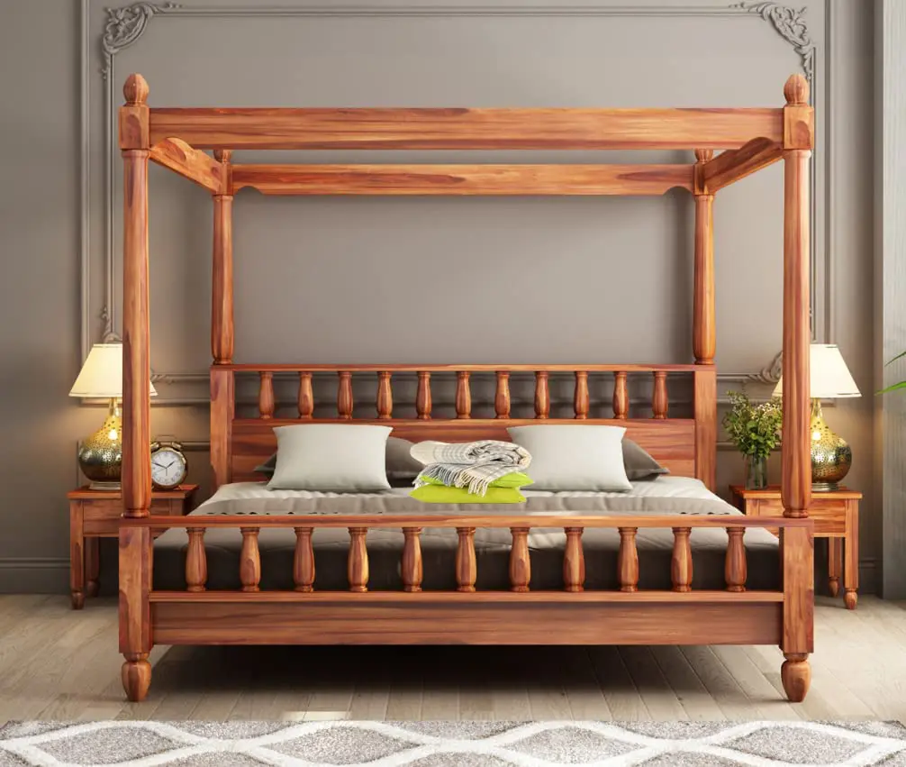 Indian Bed Design | Wood Carving Bed made up of Sheesham Wood | King/Queen Size | High Hight