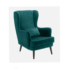 LNW Wooden Wing Chair | High Back Chair | Arm Chair For Living Room Bedroom Dark Green