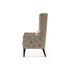 LNW Wooden Upolstered Flower Printed  Wing Chair | High Back Chair | Arm Chair For Living Room Bedroom Flower Printed