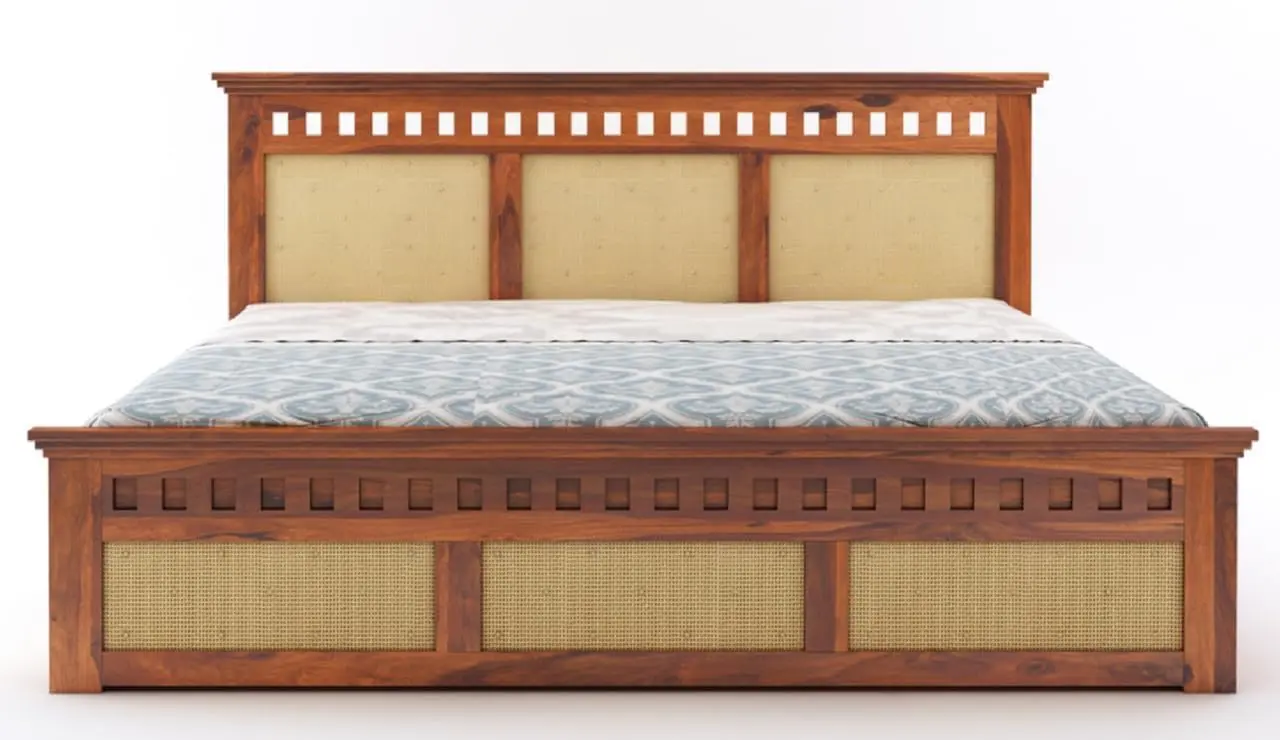 Indian Bed Design | Wood Carving Bed made up of Sheesham Wood | King/Queen Size |3 Side cane Design |  Cane Headboard Design