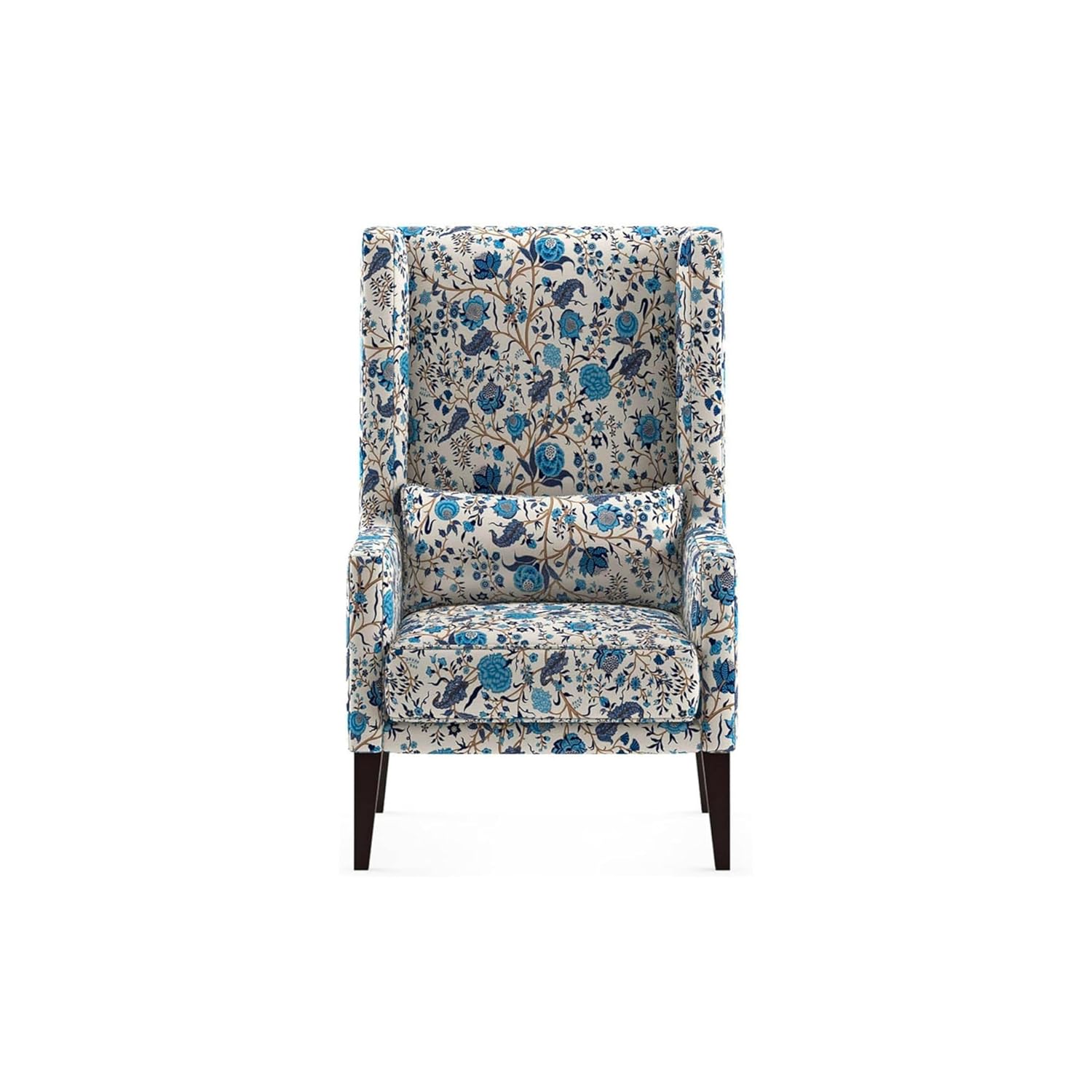 LNW Wooden Flower Printed  Wing Chair | High Back Chair | Arm Chair For Living Room Bedroom Floral Print