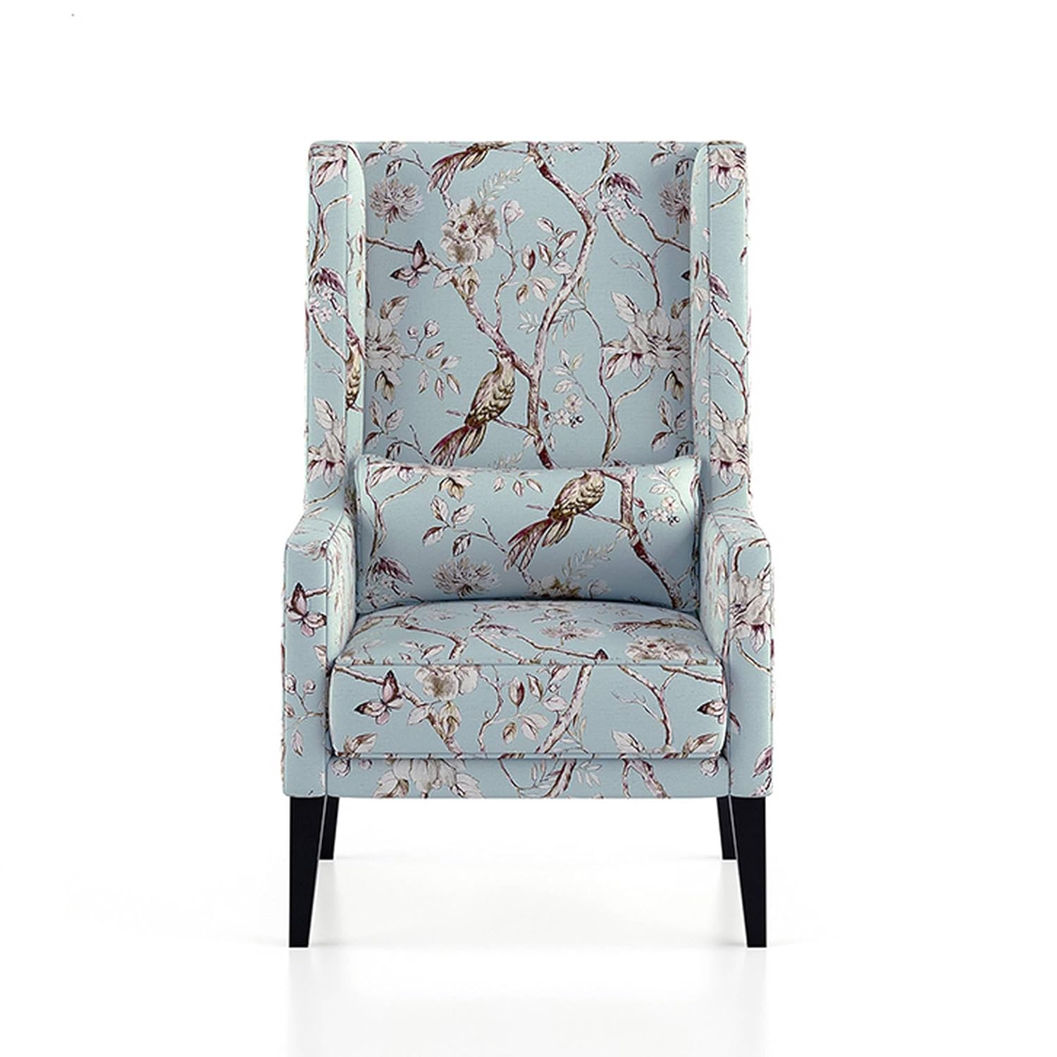 LNW Wooden Flower Printed  Wing Chair | High Back Chair | Arm Chair For Living Room Bedroom Floral Print