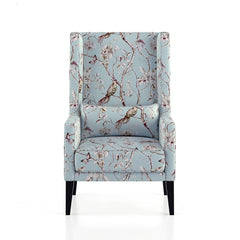 LNW Wooden Flower Printed  Wing Chair | High Back Chair | Arm Chair For Living Room Bedroom Floral Print