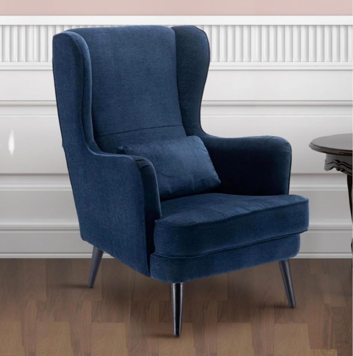 LNW Wooden Wing Chair | High Back Chair | Arm Chair For Living Room Bedroom Dark Blue