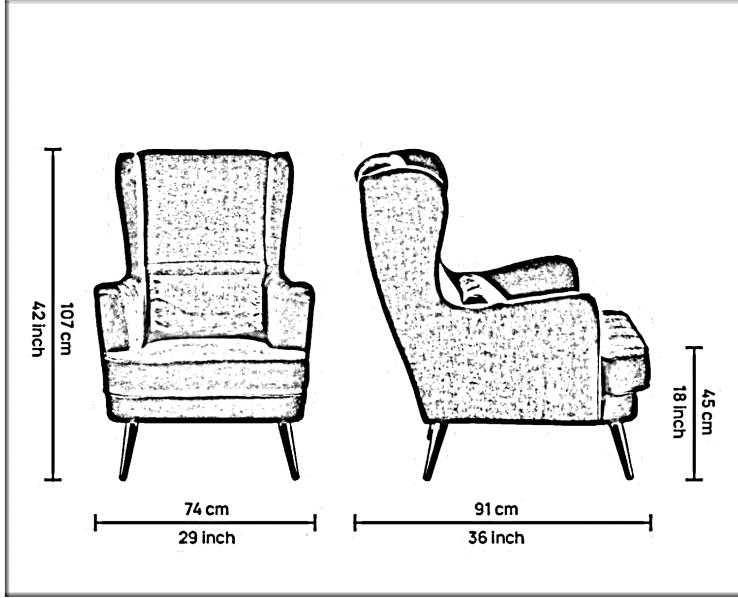 LNW Wooden Wing Chair | High Back Chair | Arm Chair For Living Room Bedroom Dark Orange