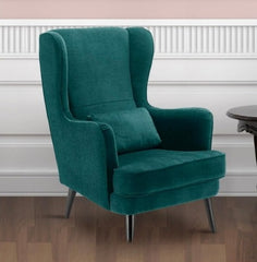 LNW Wooden Wing Chair | High Back Chair | Arm Chair For Living Room Bedroom Dark Green