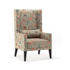 LNW Wooden Upolstered Flower Printed  Wing Chair | High Back Chair | Arm Chair For Living Room Bedroom Flower Printed