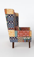 LNW Wooden Traditional Flower Printed  Wing Chair | High Back Chair | Arm Chair For Living Room Bedroom Mixed Colour Print