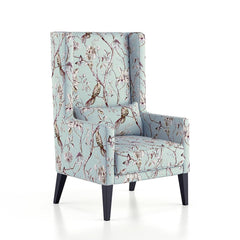 LNW Wooden Flower Printed  Wing Chair | High Back Chair | Arm Chair For Living Room Bedroom Floral Print