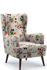 LNW Wooden Flower Printed  Wing Chair | High Back Chair | Upolstered Arm Chair For Living Room Bedroom Floral Print set Of 2