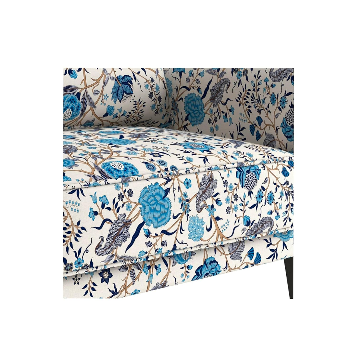 LNW Wooden Flower Printed  Wing Chair | High Back Chair | Arm Chair For Living Room Bedroom Floral Print