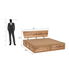 Modern Bed | Wooden Storage Bed in Mango Wood |  King/Queen Size | Simple Headboard