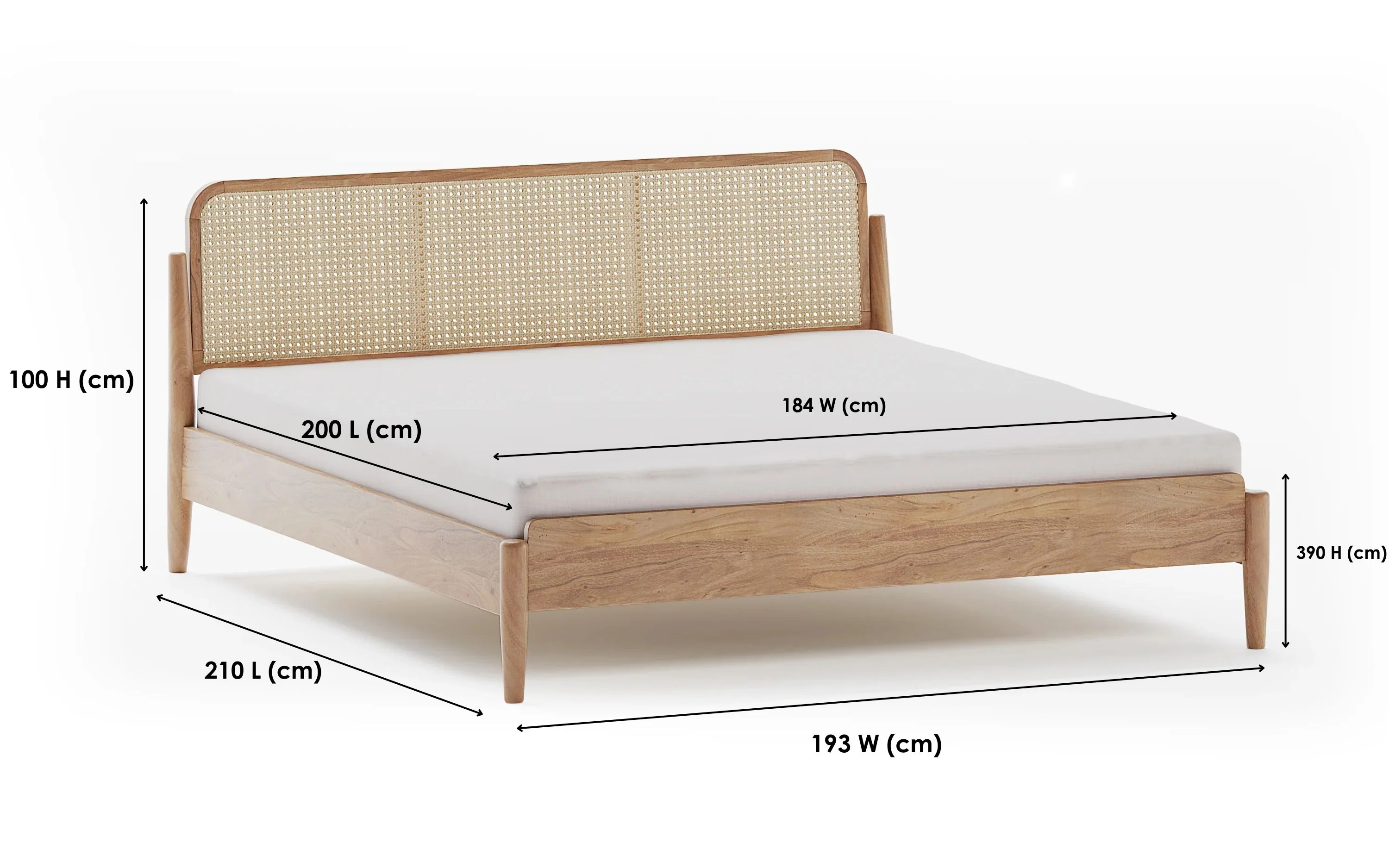 Modern Bed Design | Wooden Bed in Mango Wood | King/Queen Size| Latest Bed Design in Cane Headboard