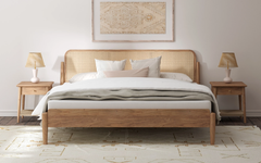 Modern Bed Design | Wooden Bed in Mango Wood | King/Queen Size| Latest Bed Design in Cane Headboard