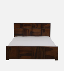 Sheesham Wood Bed | Wooden Storage Bed in Sheesham |  King/Queen Size | Square Box  Headboard