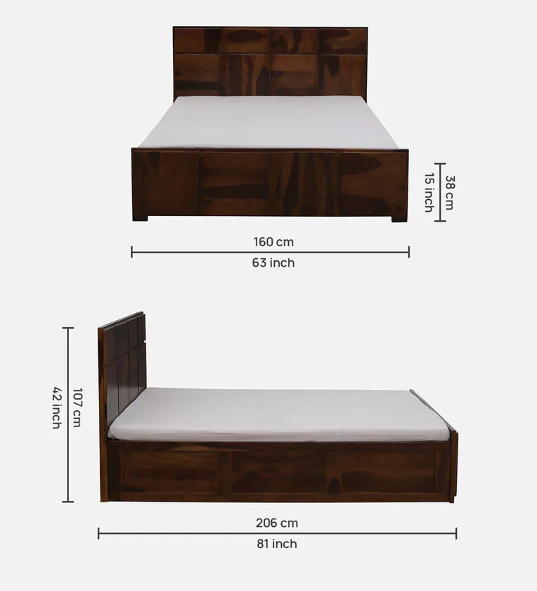 Sheesham Wood Bed | Wooden Storage Bed in Sheesham |  King/Queen Size | Square Box  Headboard