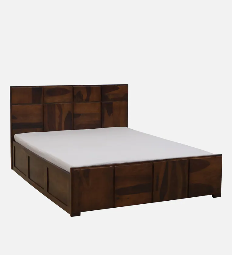 Sheesham Wood Bed | Wooden Storage Bed in Sheesham |  King/Queen Size | Square Box  Headboard