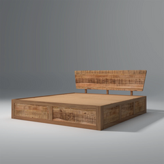 Modern Bed | Wooden Storage Bed in Mango Wood |  King/Queen Size | Simple Headboard