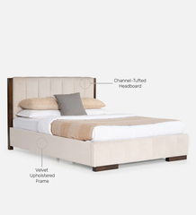 Storage Bed | Wooden Upholstered Bed Design | Sheesham Wood | High Quility Fabric Double Bed