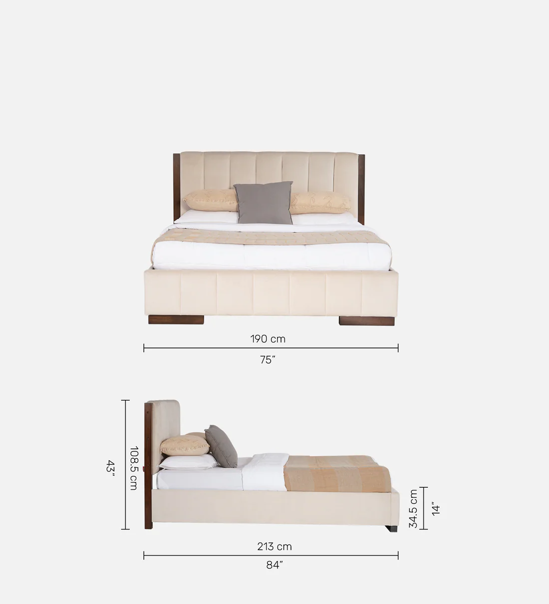 Storage Bed | Wooden Upholstered Bed Design | Sheesham Wood | High Quility Fabric Double Bed